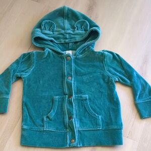 Kate Quinn Green Animal Ear Hood Velour Button Up Cardigan Jacket 2T